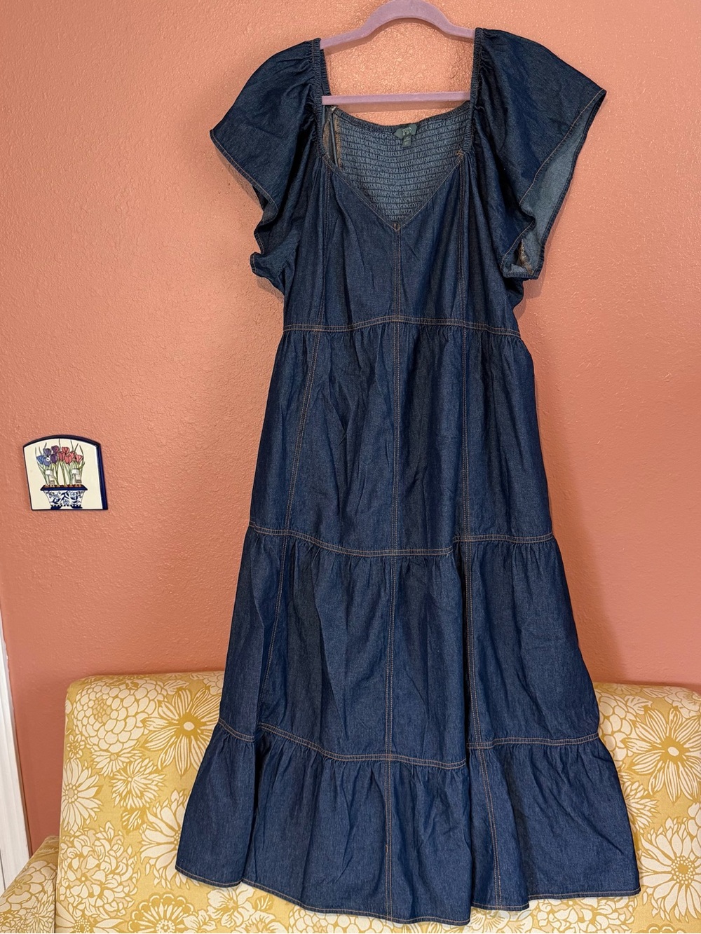 Terra & Sky Dark Blue Denim Tiered Maxi Dress